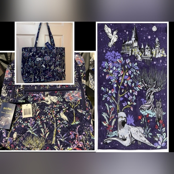 Vera Bradley Purple Floral Backpack Large Tote & Throw Set! Brand New In Bags!!